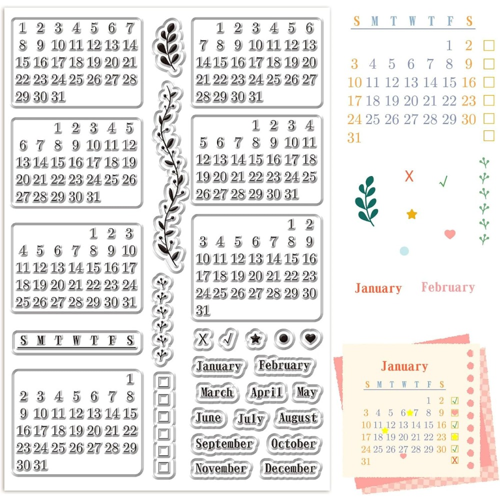 Rubber Date Stamp - Fogli di timbri trasparenti per calendario,