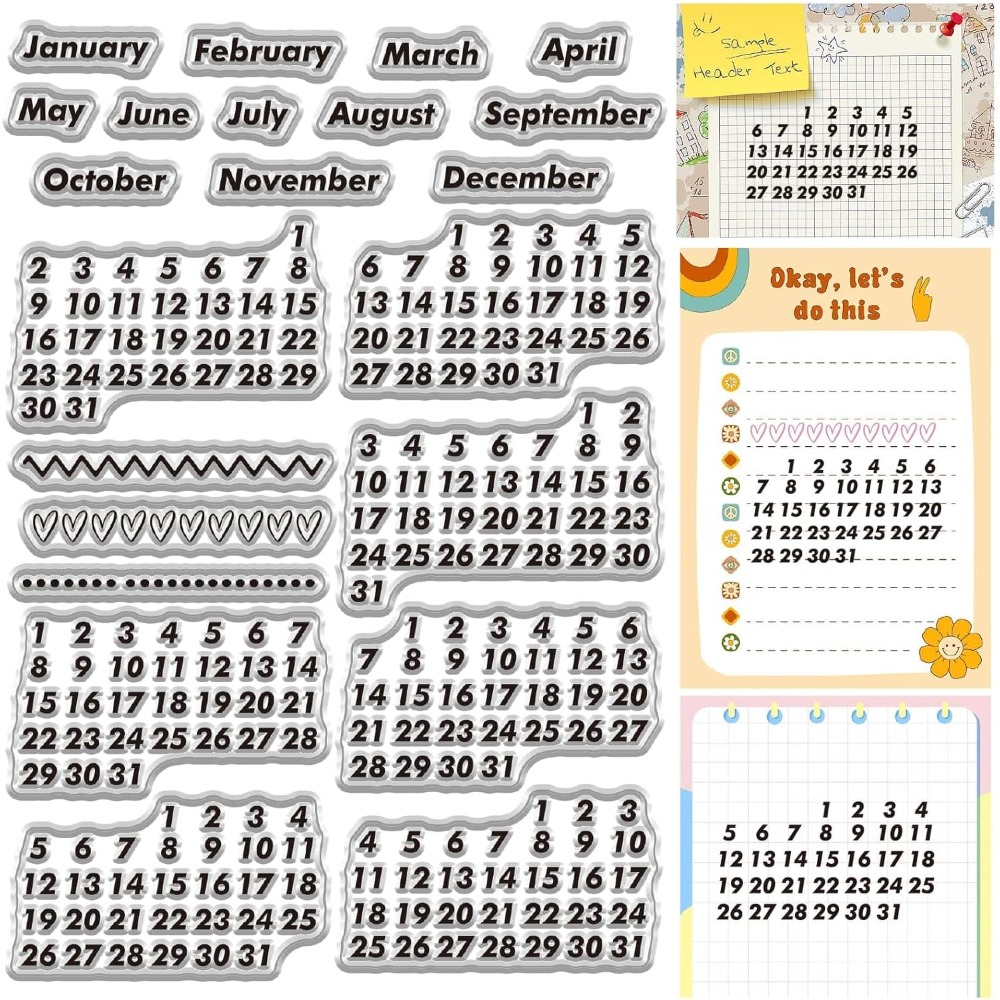 Rubber Date Stamp - Calendario Data Timbri trasparenti Mese vintage